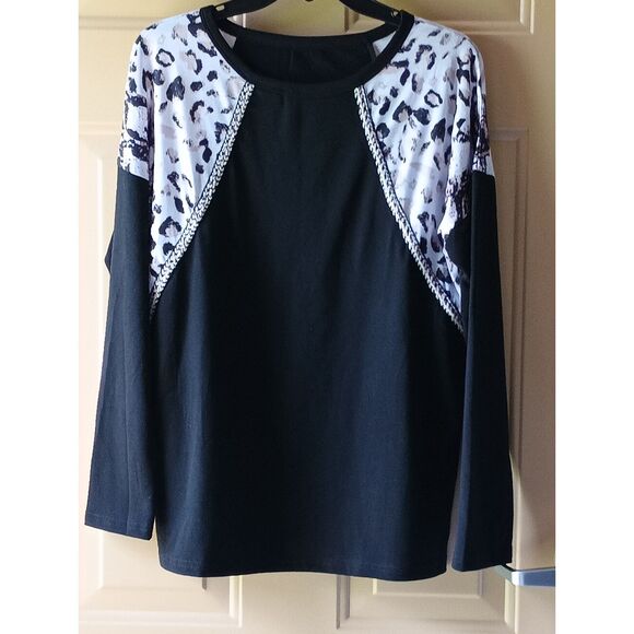 Unbranded Tops - Mixed Animal Print Raglan Long Sleeve Top Rainbow Braided Trim S